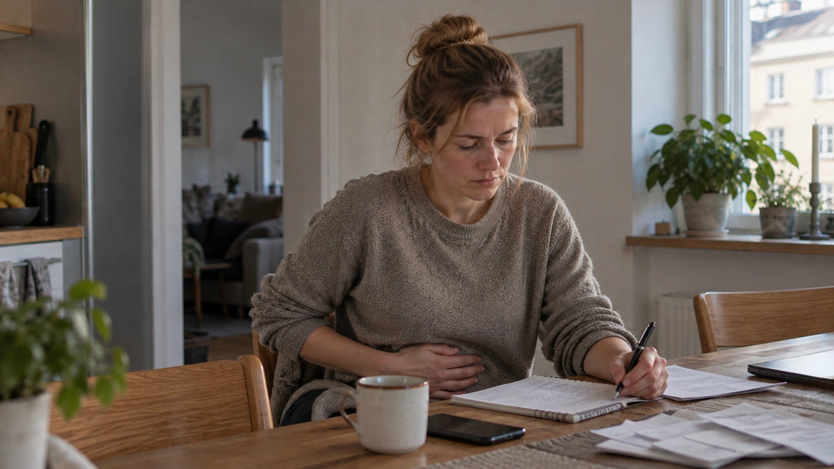 kvinde tager sig til underlivet [AI]